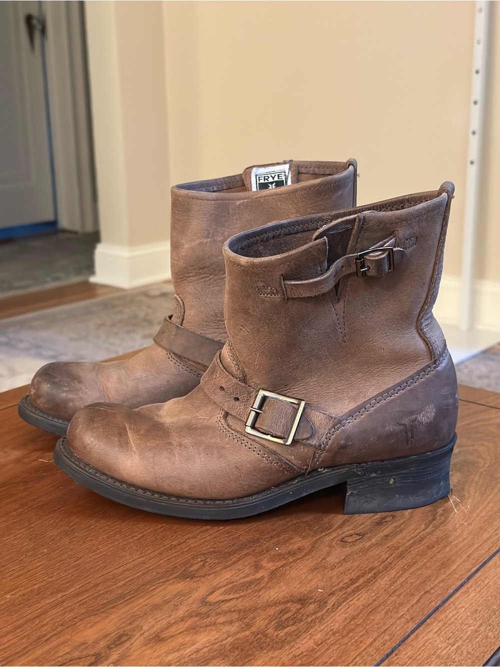 USA Frye Engineer 8R Brown Leather Moto Boots Womenโs 8.5 Made in USA